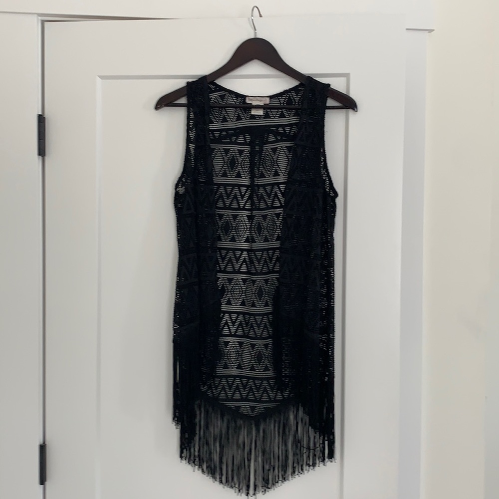 Black, fringe layering piece (vest)